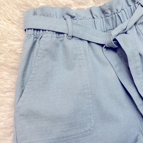 Rhythm Harper Blue Chambray Paperbag Style High Waist Shorts Size 6 - Picture 5 of 8